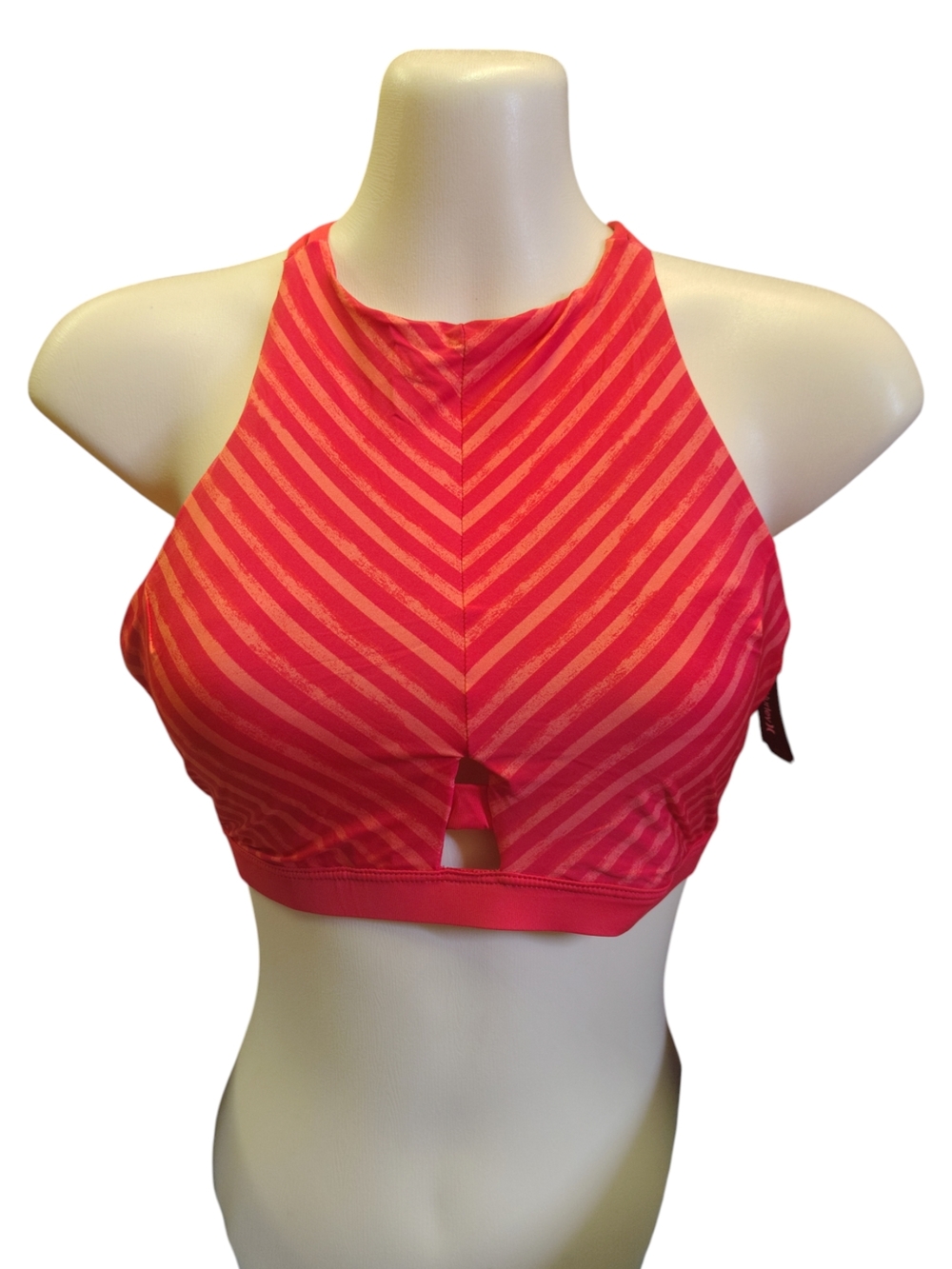 NWT Hurley Women's High-Neck Striped Sports Bra - Pink